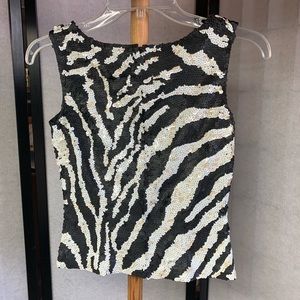 ALYSE DESIGNS Back & White Sequin Zebra design top